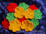 Crochet flowers - red, green and orange