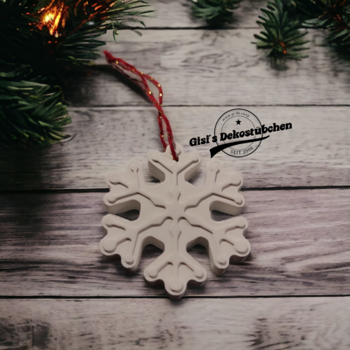 Baumschmuck, Weihnachtsbaumanhänger, weiße Deko Schneeflocken aus Keramik